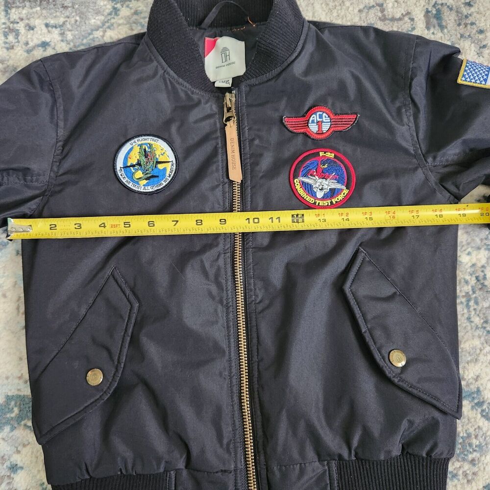 Denim House Boys Replica Bomber Jacket Kid's Medium Pilot Patched Flight Black - Picture 10 of 13